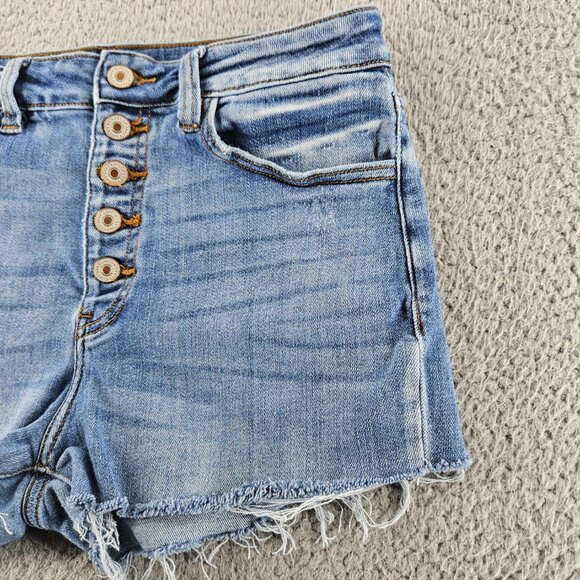 KanCan Shorts Womens 29 Blue Distressed Frayed Hem High Rise Button Fly Denim - Picture 4 of 15